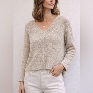Eileen Fisher Linen Cotton Knit Sweater L Neutral Oatmeal Cropped Minimalist